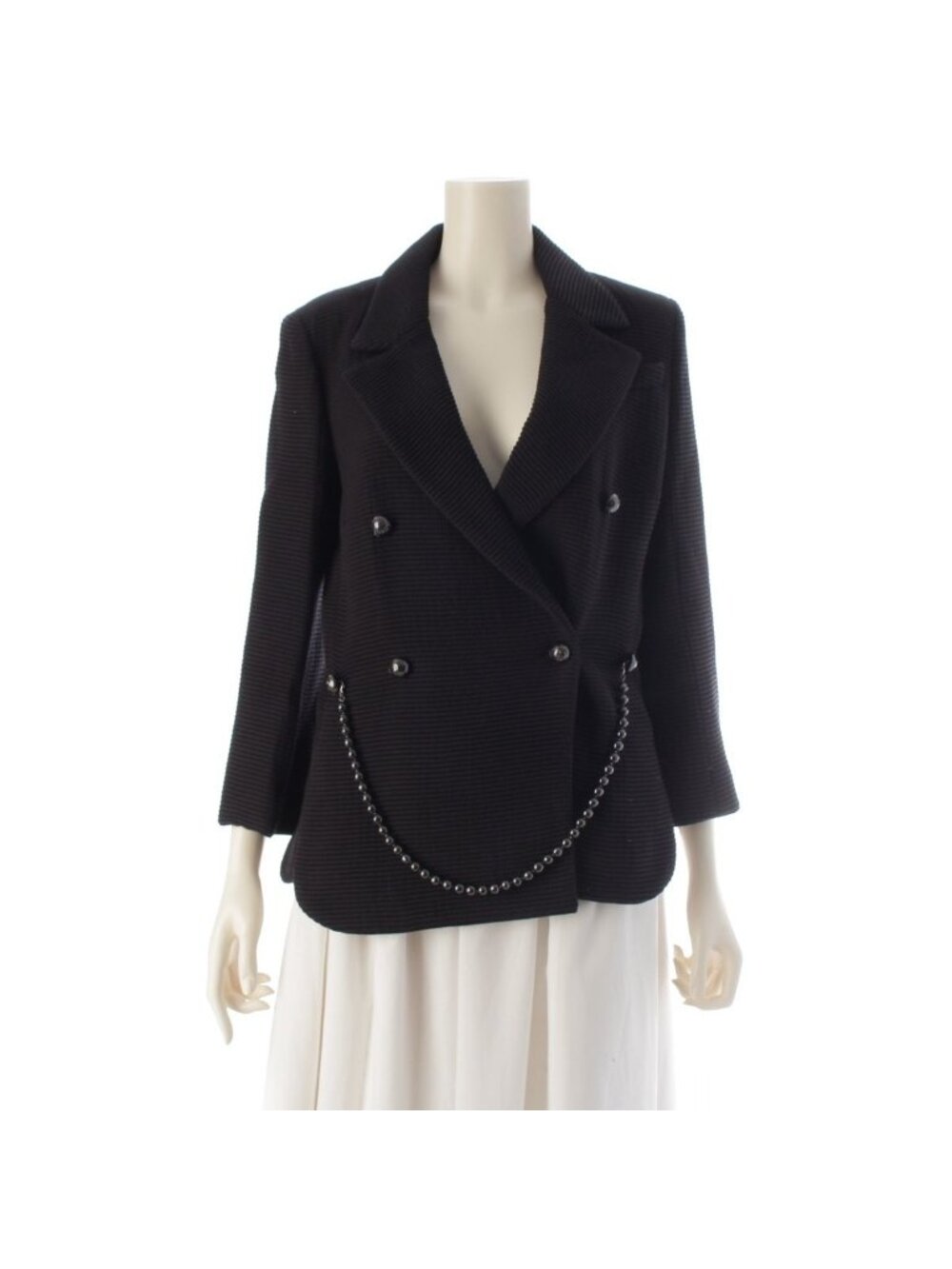 Chanel CC Logo Pearl Button Belt Tailored Jacket Black 36